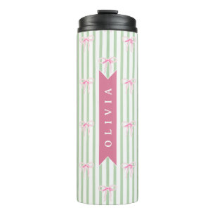 Personalisierte Rosa Schleife Grüne Streifen Coque Thermosbecher