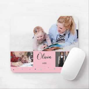 Personalisierte rosa Schulfoto-Collage-Name Mousepad
