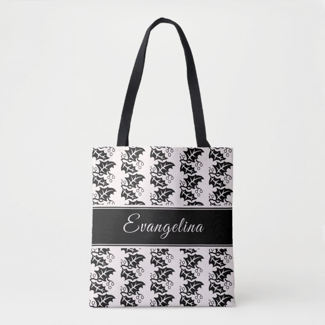 Personalisierte Rosa-Schwarz-Blätter Tasche (Vorderseite)