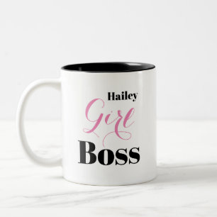Personalisierte Rosa Schwarze Elegante Schrift Gir Zweifarbige Tasse