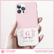 Personalisierte rosa Streifen Blumenmonogramm