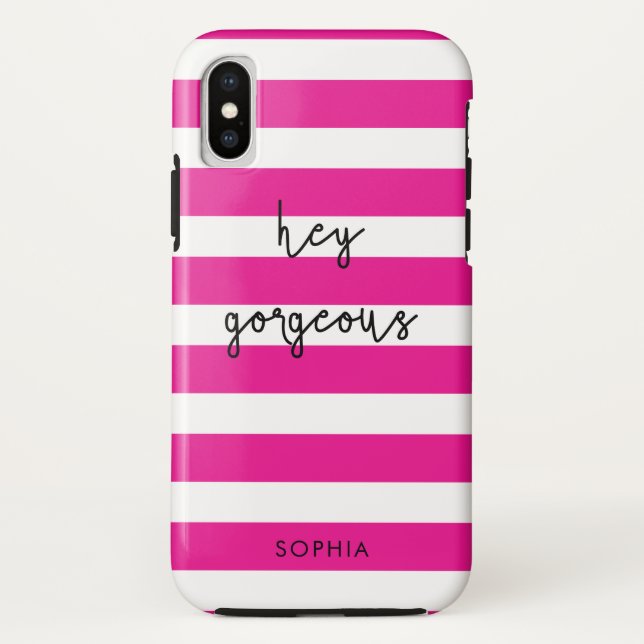 Personalisierte rosa Streifen Case-Mate iPhone Hülle (Rückseite)