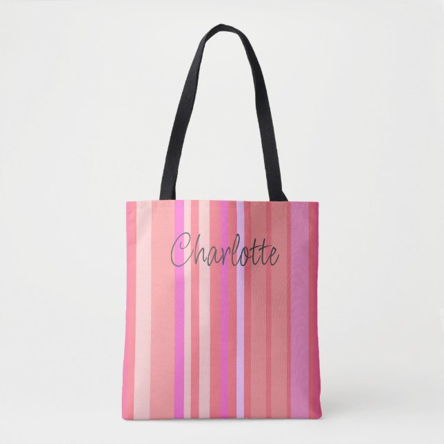 Personalisierte rosa Streifen Tasche (Vorderseite)