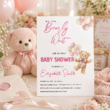 Personalisierte rosa Teddybär-Baby-Party-Einladung