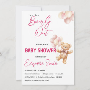 Personalisierte rosa Teddybär-Baby-Party-Einladung Einladung