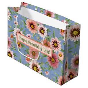 Personalisierte rosa Töne auf blauem Blumenmuster Große Geschenktüte