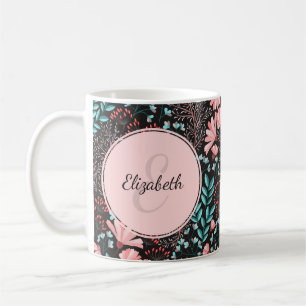 Personalisierte Rosa und Aquamarine dunkle Blüte Kaffeetasse