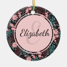 Personalisierte Rosa und Aquamarine dunkle Blüte Keramik Ornament