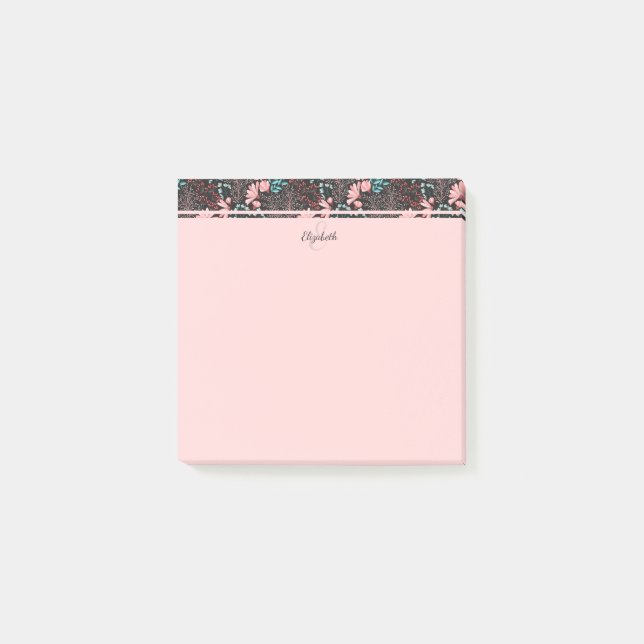 Personalisierte Rosa und Aquamarine dunkle Blüte Post-it Klebezettel (Vorderseite)