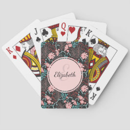 Personalisierte Rosa und Aquamarine dunkle Blüte Spielkarten