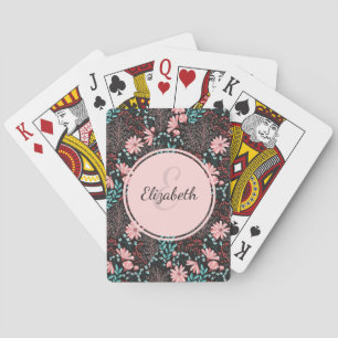 Personalisierte Rosa und Aquamarine dunkle Blüte Spielkarten