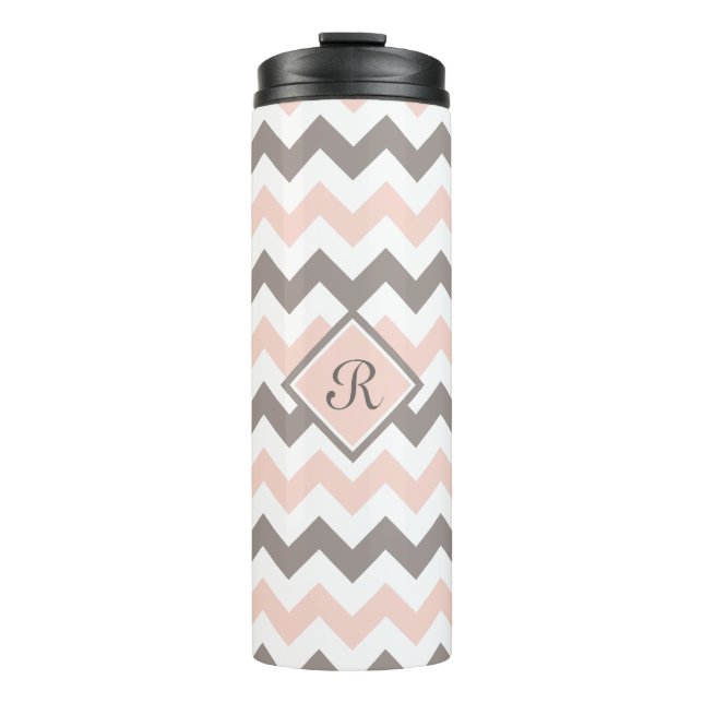 Personalisierte Rosa und Grau Zickzack Thermosbecher (Vorderseite)