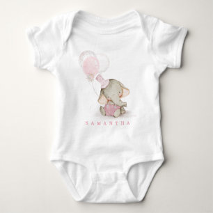 Personalisierte Rosa- und Graue Elefanten-Shirts Baby Strampler