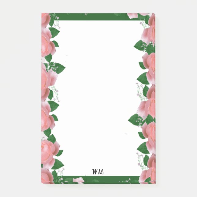Personalisierte Rosa und grüne Floralien Post-it Klebezettel (Vorderseite)