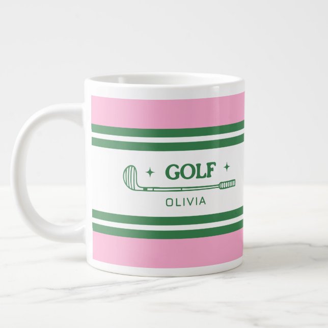 Personalisierte Rosa und grüne Golf Jumbo-Tasse (Links)