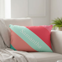 Personalisierte Rosa und Mint gestreifte Farbakzen Dekokissen