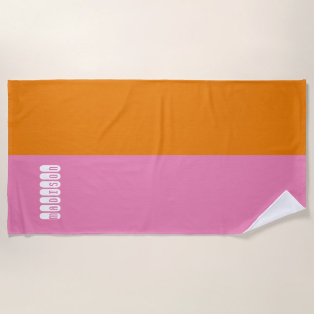 Personalisierte, rosa und orangefarbene Badetücher Strandtuch (Vorderseite)