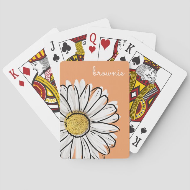 Personalisierte Rosa- und Orangefarbene Daisy-Poke Spielkarten (Rückseite)