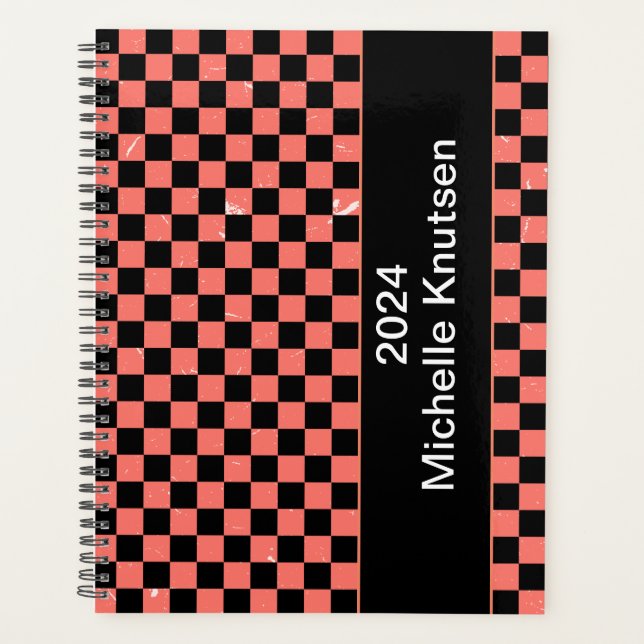 Personalisierte rosa und schwarze Karton 2024 Planer (Vorderseite)