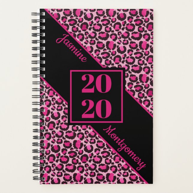 Personalisierte Rosa und schwarzer Leopard Print 2 Planer (Vorderseite)