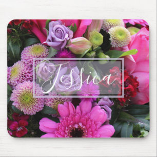 Personalisierte rosa und violette Blumen Mousepad