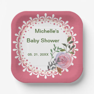 Personalisierte Rosa und Weiß Florals Pappteller