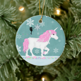 Personalisierte Rosa und Weiße Einhorn und Fairy Keramikornament