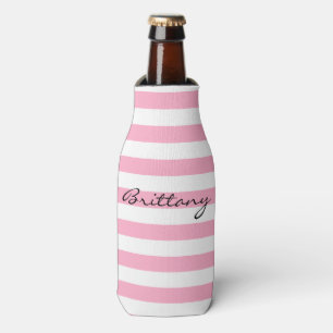Personalisierte rosa und weiße gestreifte Flasche Flaschenkühler