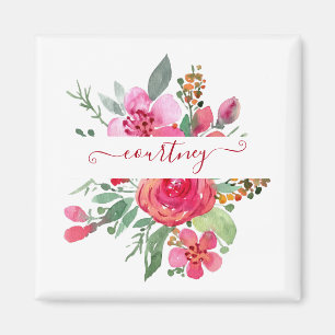 Personalisierte rosa Wasserfarbe floral Magnet