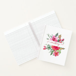 Personalisierte rosa Wasserfarbe floral  Notizbuch