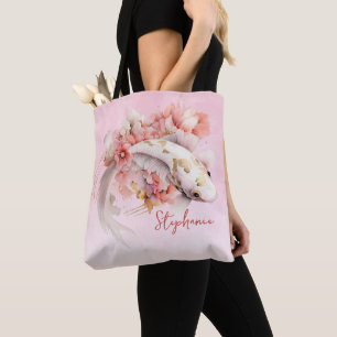 Personalisierte rosa Wasserfarbe Gold Koi Fisch Bl Tasche
