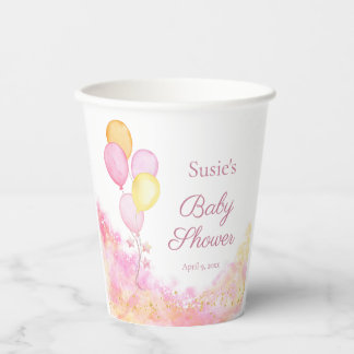 Personalisierte rosa Wasserfarben-Ballon-Baby-Part Pappbecher