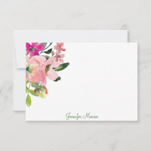 Personalisierte rosa Wasserfarben-Blumen mit Linie Mitteilungskarte