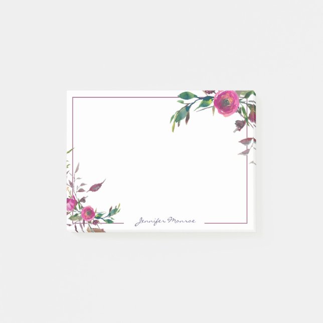 Personalisierte rosa Wasserfarbenrosen Post-it Klebezettel (Vorderseite)