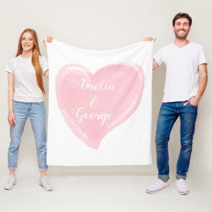 Personalisierte rosa Watercolor-Herz-Hochzeit Fleecedecke