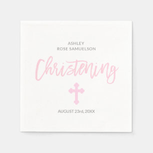 Personalisierte rosa weiße MÄDCHEN Kreuz TAUFE Serviette