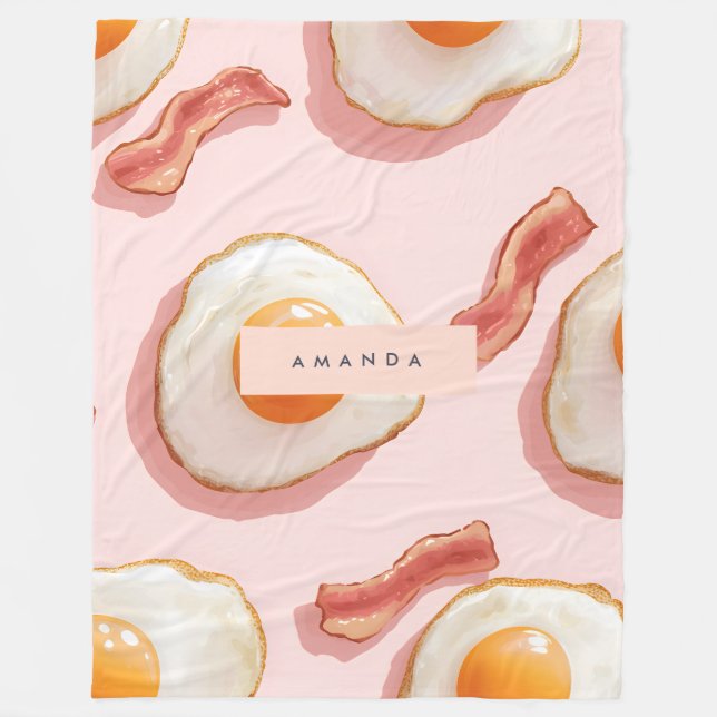Personalisierte, rosafarbene Eier und Bacon-Muster Fleecedecke (Vorderseite)