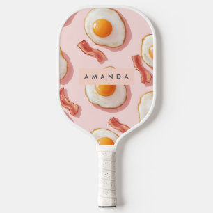 Personalisierte, rosafarbene Eier und Bacon-Muster Pickleball Schläger