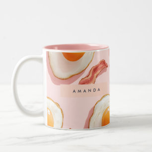 Personalisierte, rosafarbene Eier und Bacon-Muster Zweifarbige Tasse