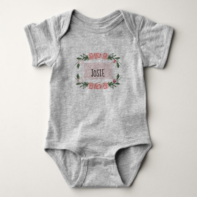Personalisierte Rose Baby Bodysuit Strampler (Vorderseite)