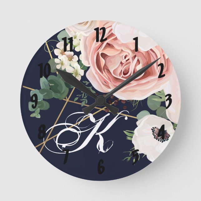Personalisierte Rose der Uhrenhalle Geometrie des  Runde Wanduhr (Vorderseite)