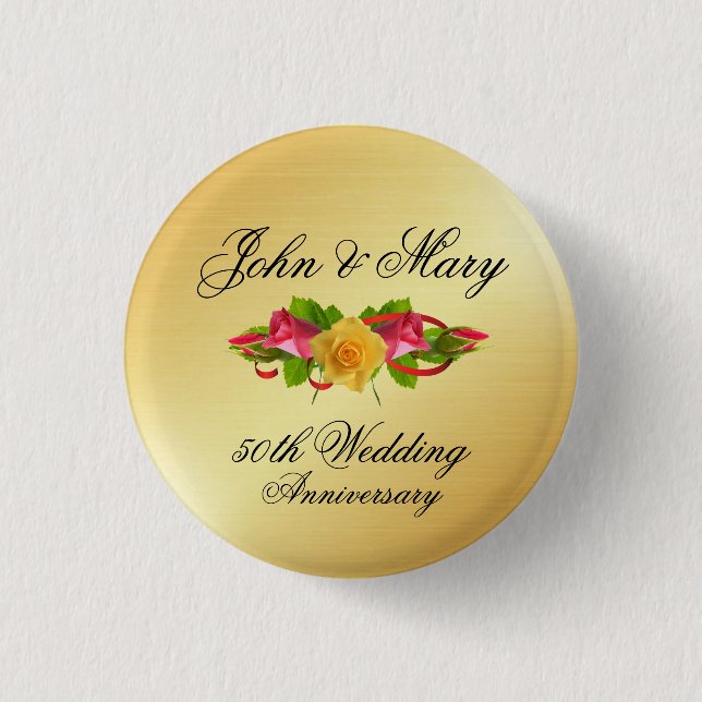 Personalisierte Rose & Gold 50 Jahre Hochzeit Button (Vorderseite)