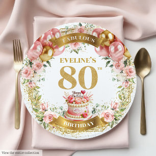 Personalisierte Rose Gold 80. Geburtstagspapier-Te Pappteller