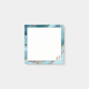 Personalisierte Rose Gold Aquamarines Blue MARBLE Post-it Klebezettel