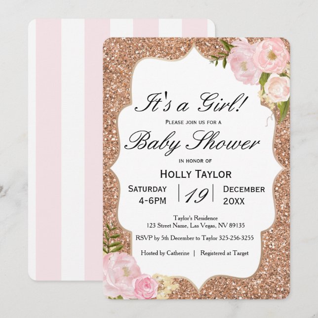 Personalisierte Rose Gold Baby Dusche Einladung (Vorne/Hinten)