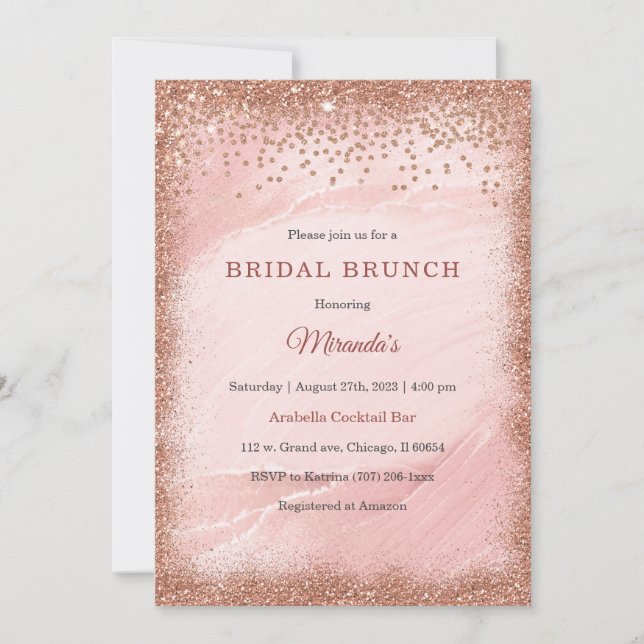 Personalisierte Rose Gold Glitzer Bridal Brunch Einladung (Vorderseite)