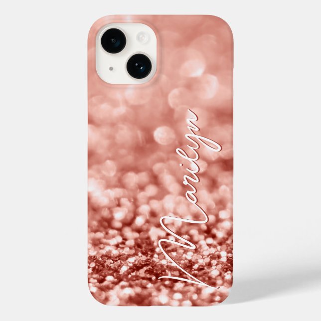 Personalisierte Rose Gold Glitzer Case-Mate iPhone 14 Hülle (Rückseite)