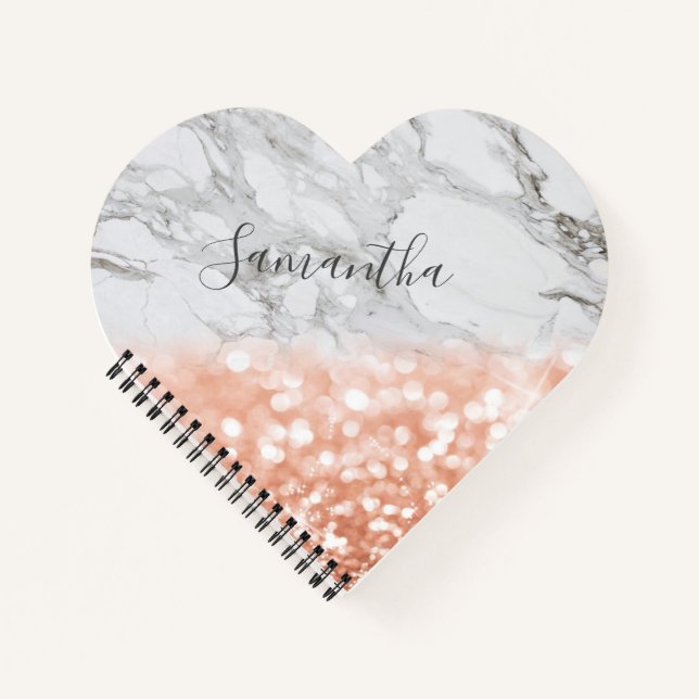 Personalisierte Rose Gold Glitzer Heart Notebook Notizbuch (Vorderseite)