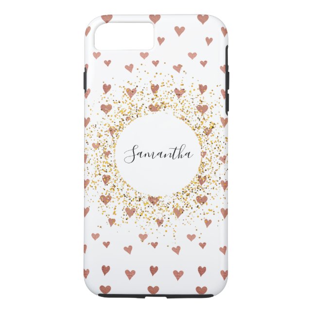 Personalisierte Rose Gold Glitzer Herz iPhone Case (Rückseite)