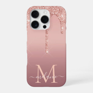Personalisierte Rose Gold Glitzer Individuelle Nam iPhone 16 Pro Hülle